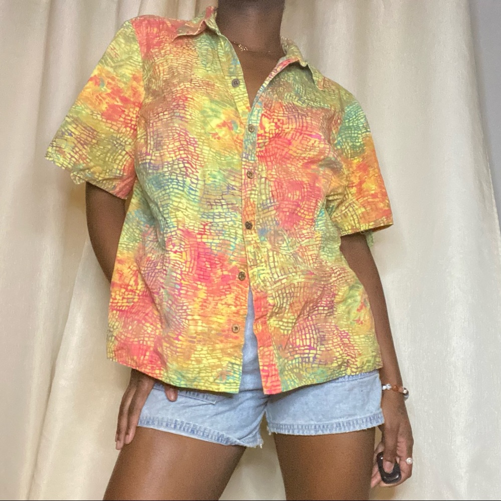 Vintage Rainbow Button Down | Tropical Colors